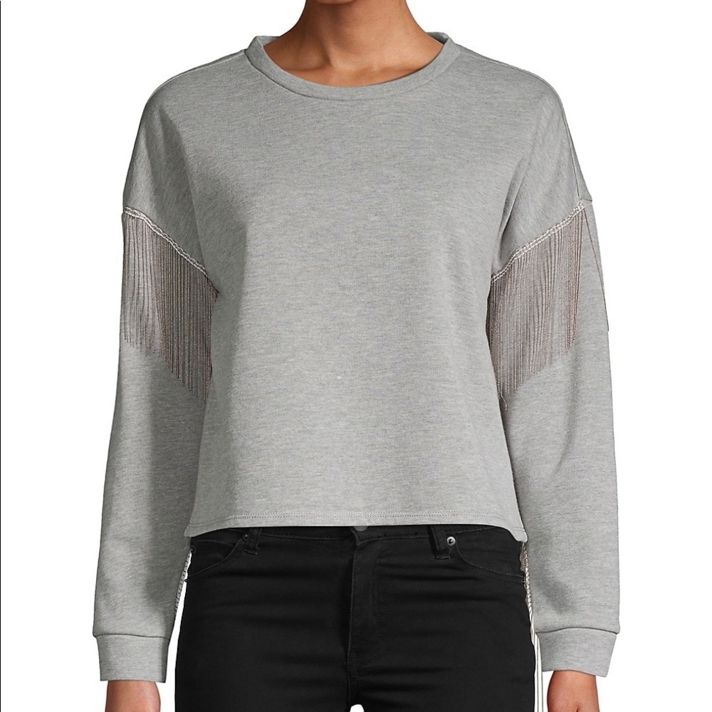 NWT RENVY Fringe Trimmed Grey Sweater Sweatshirt Women’s Small